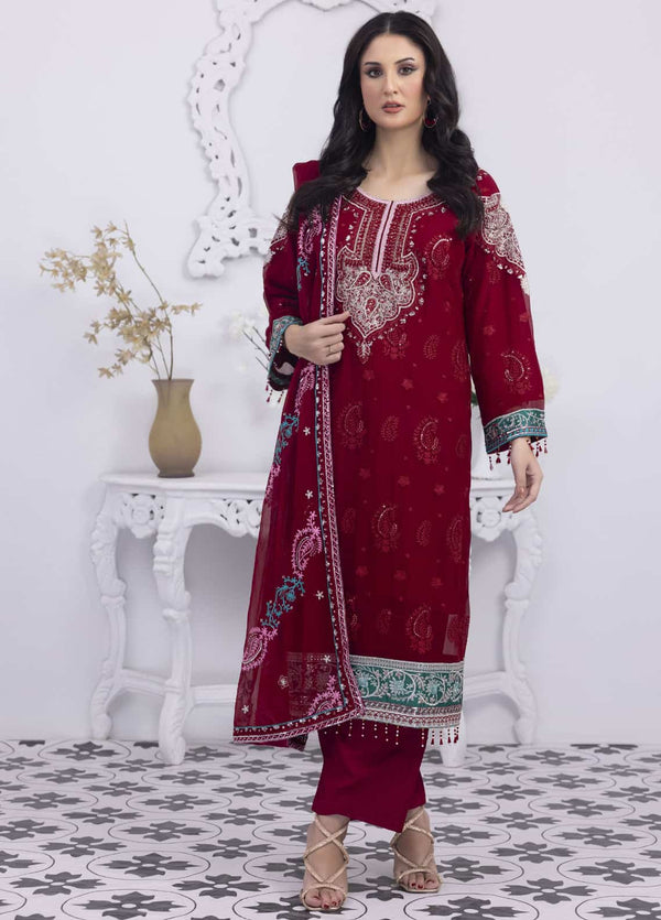 PD-23-101 Mansoob Embroidered Stitched 3 Piece Chiffon Suit - Armansonline