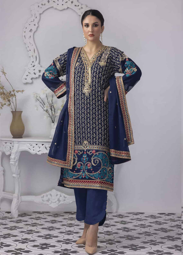 PD-23-105 Mansoob Embroidered Stitched 3 Piece Chiffon Suit - Armansonline