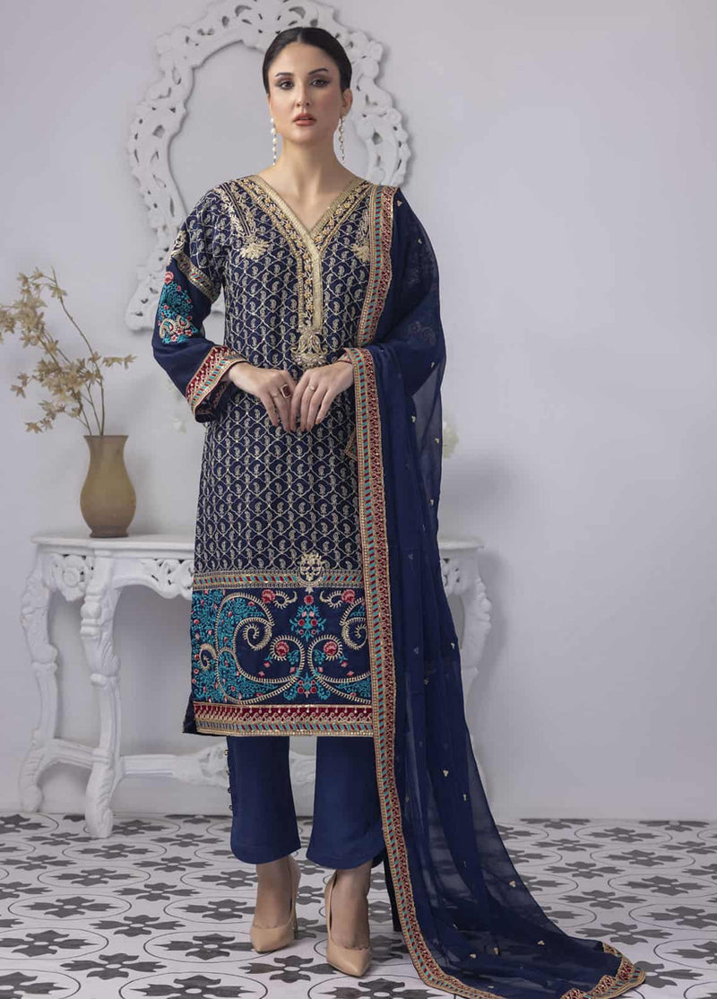 PD-23-105 Mansoob Embroidered Stitched 3 Piece Chiffon Suit - Armansonline