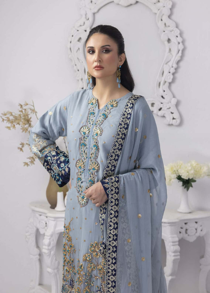 PD-23-106 Mansoob Embroidered Stitched 3 Piece Chiffon Suit - Armansonline
