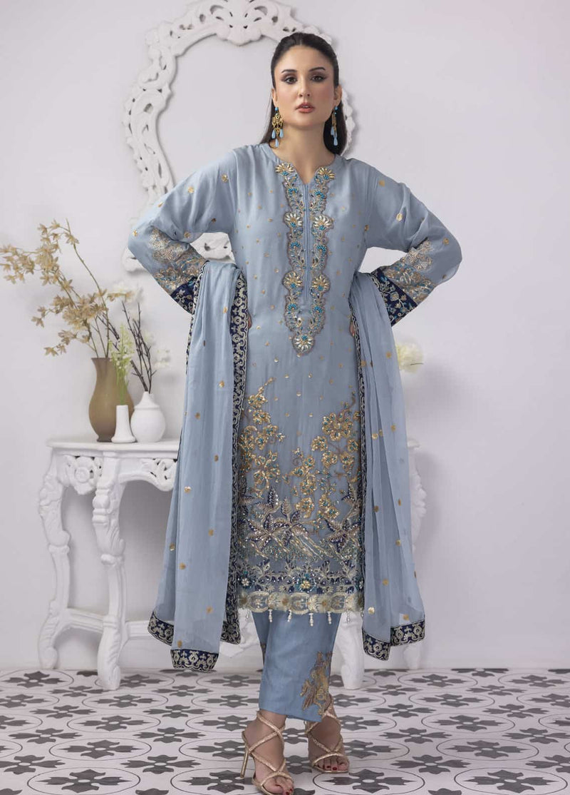 PD-23-106 Mansoob Embroidered Stitched 3 Piece Chiffon Suit - Armansonline